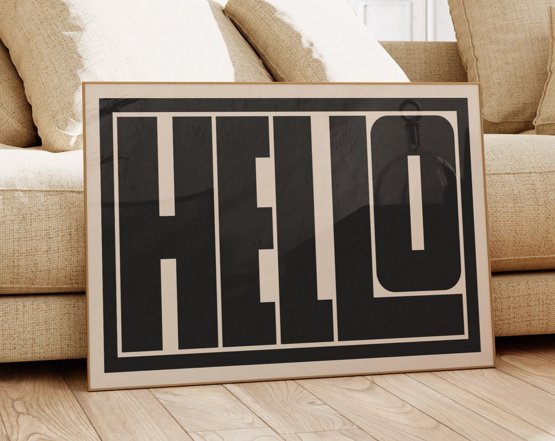 Hello Bold Black Block Letter Oversized Modern Statement Poster