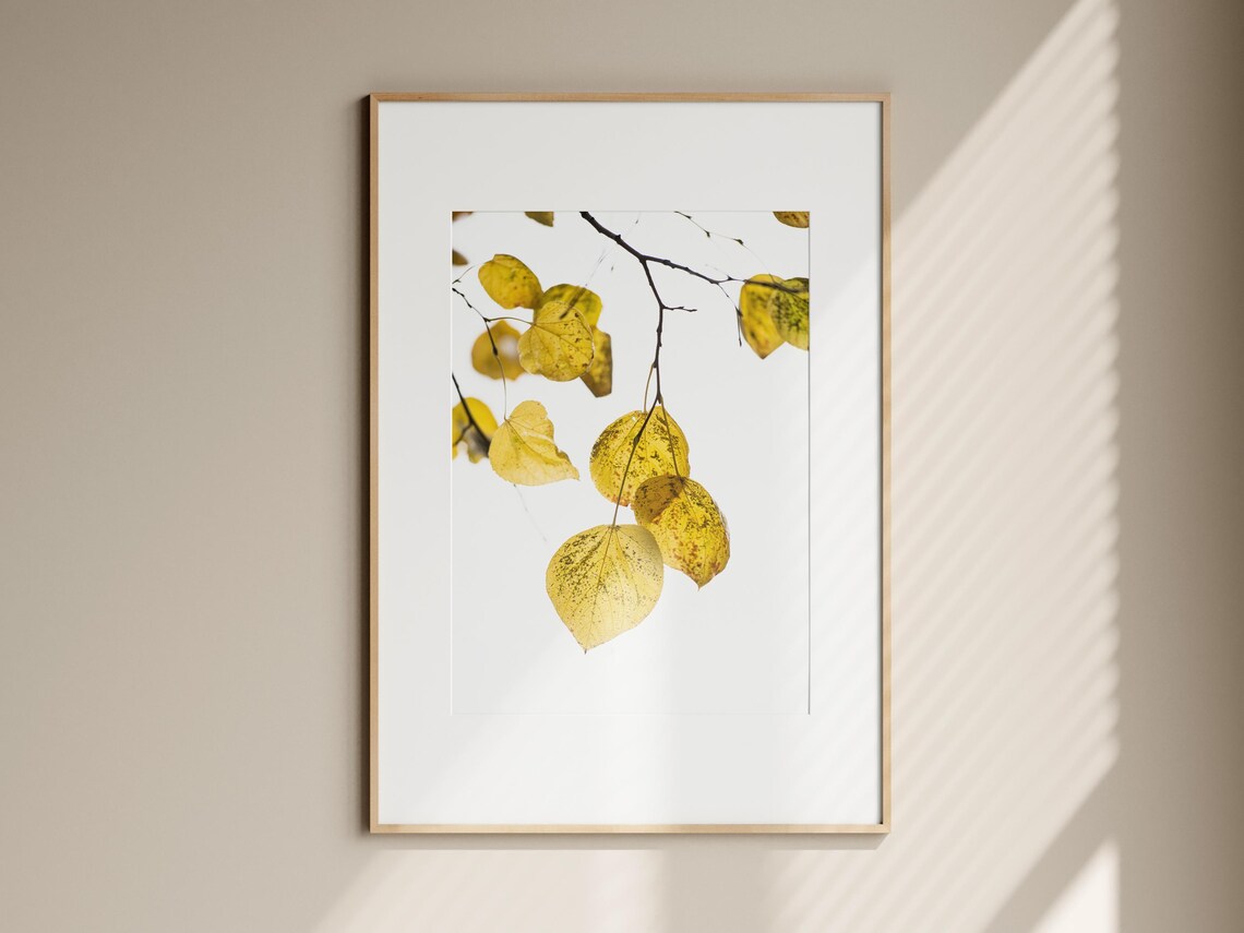 Yellow Leaves Botanical Print Minimalist Autumn Forest
