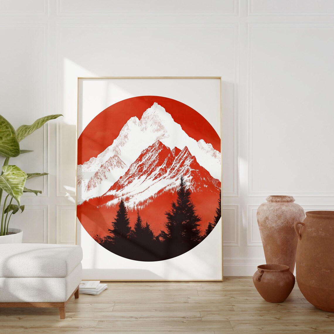 Red Mountain Landscape Art Print Abstract Geometric Poster