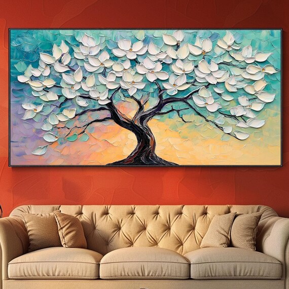 Original Colorful Tower Tree Painting On 3d Embossed Texture Dreamy Vibrant Wall Art Living Room Art Contemporary Art Bedroom Wall