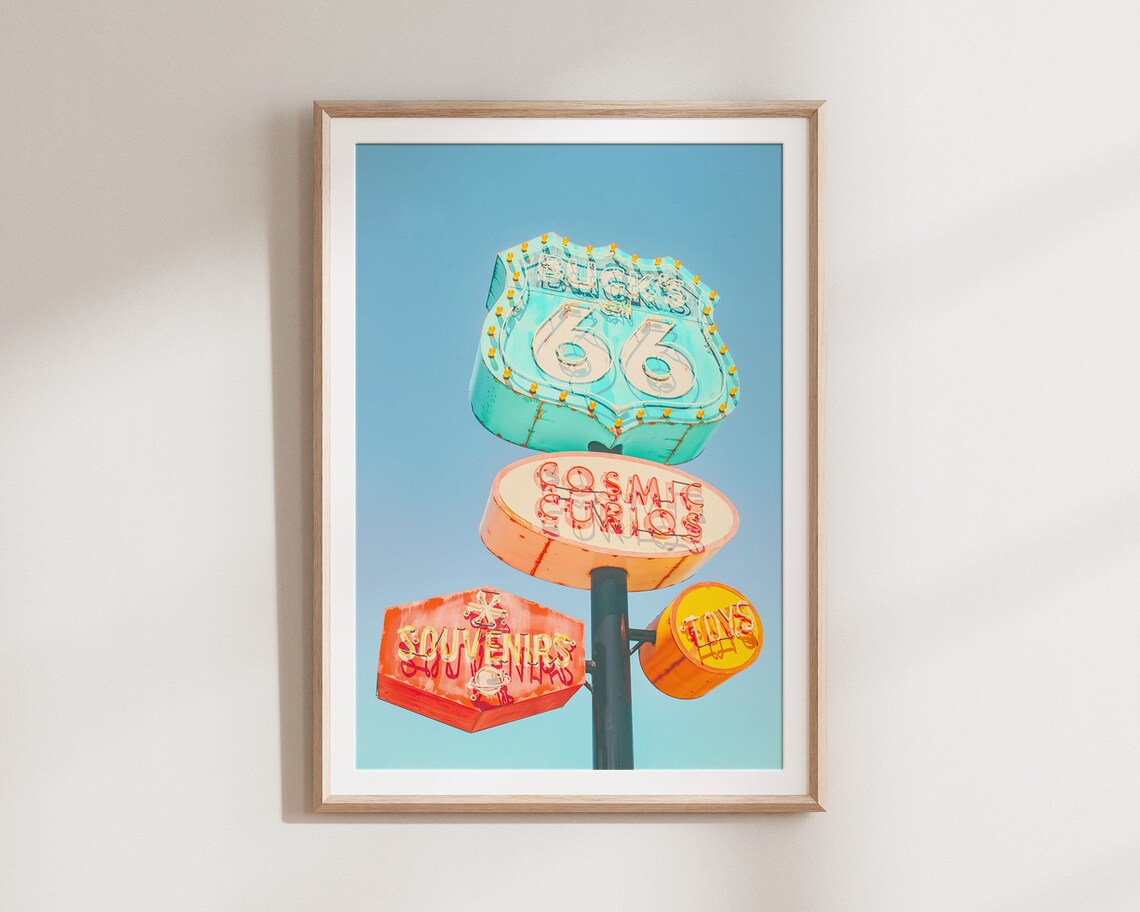 Route 66 Sign, Vintage Mid-Century Modern Art Print - Image 3
