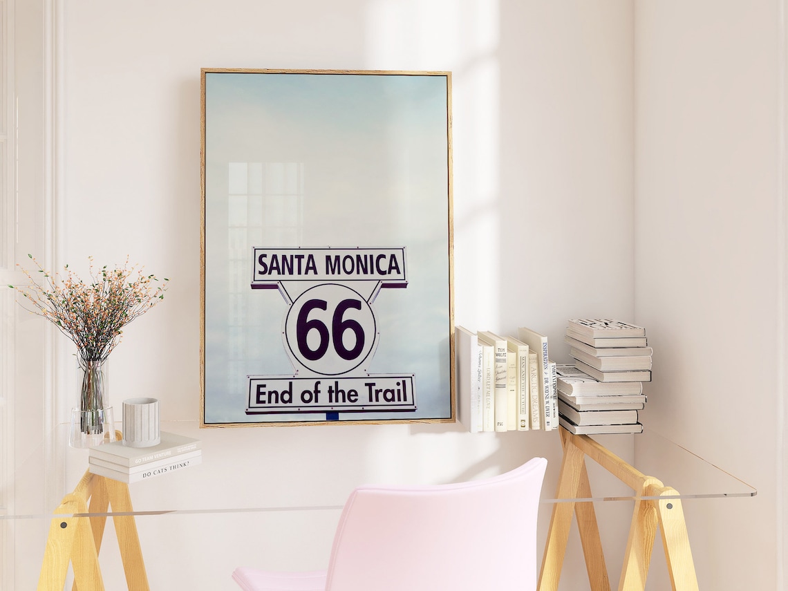 Santa Monica Route 66 End Of The Trail Sign Sky Photography Poster - Image 2