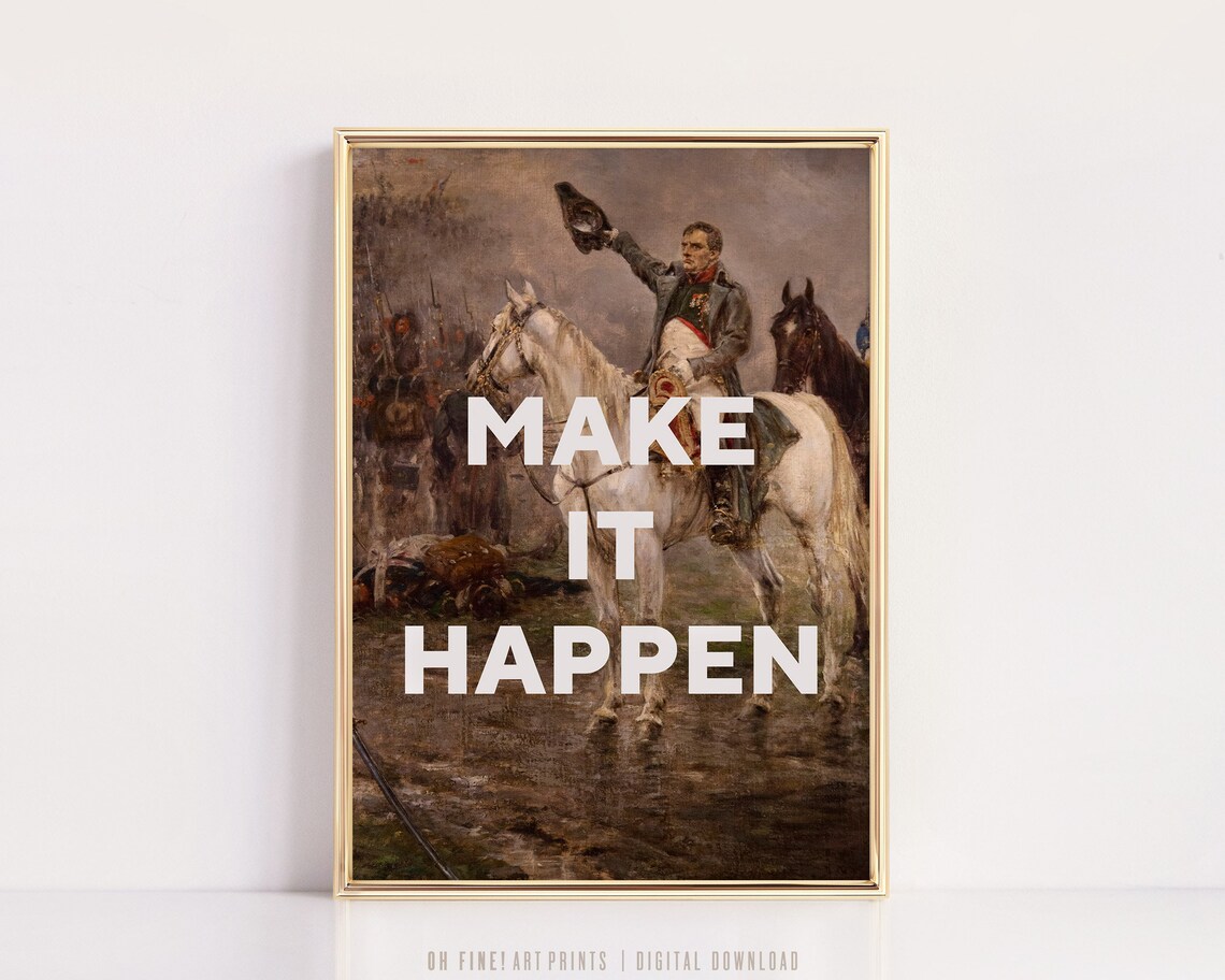 Make It Happen Vintage Battle Painting Motivational Quote Office Wall Print - Image 2