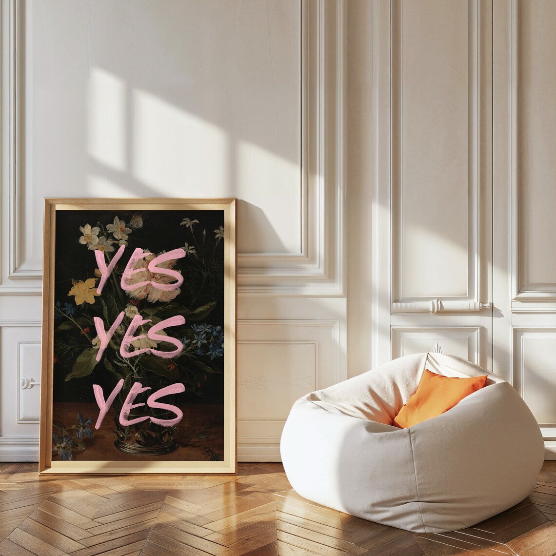Yes Affirmation Quote Dark Vintage Floral Still Life Painting Poster - Image 2