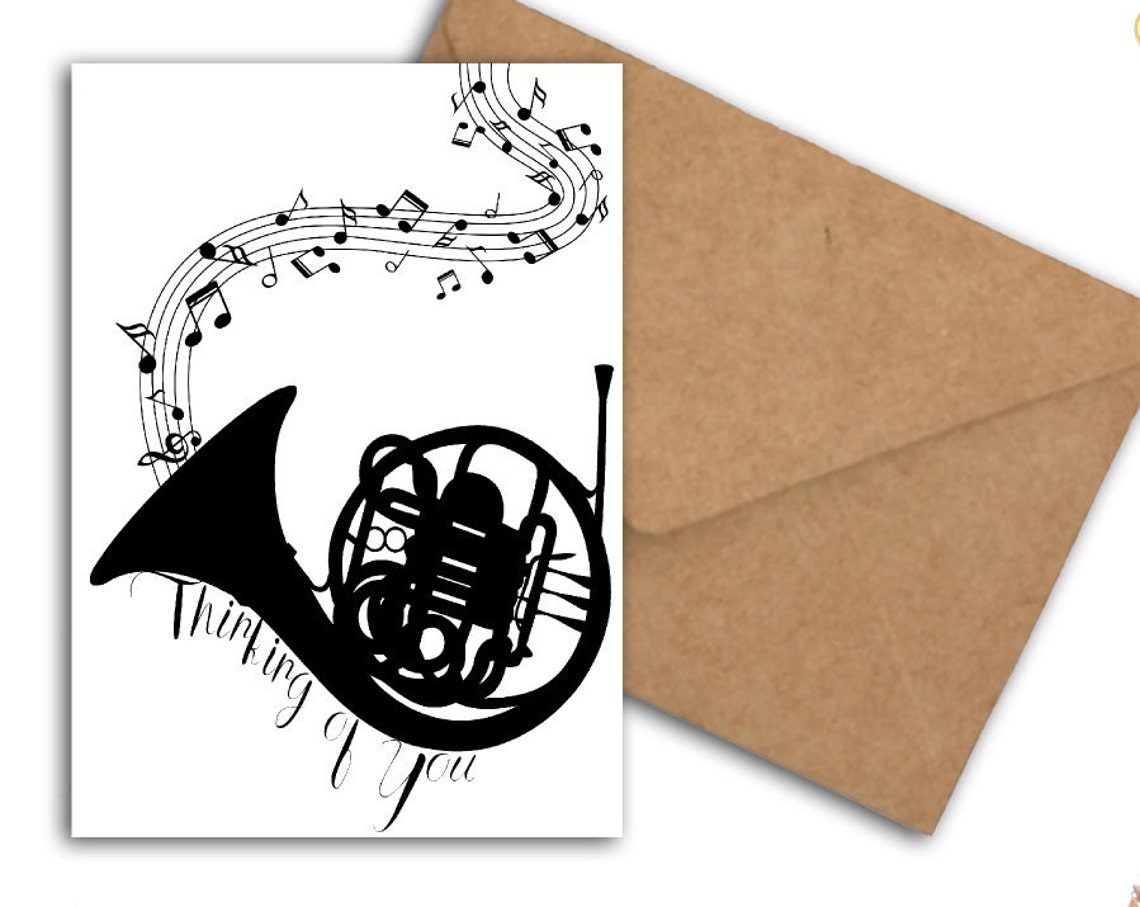 Thinking of You French Horn Music Greeting Card Print Envelope