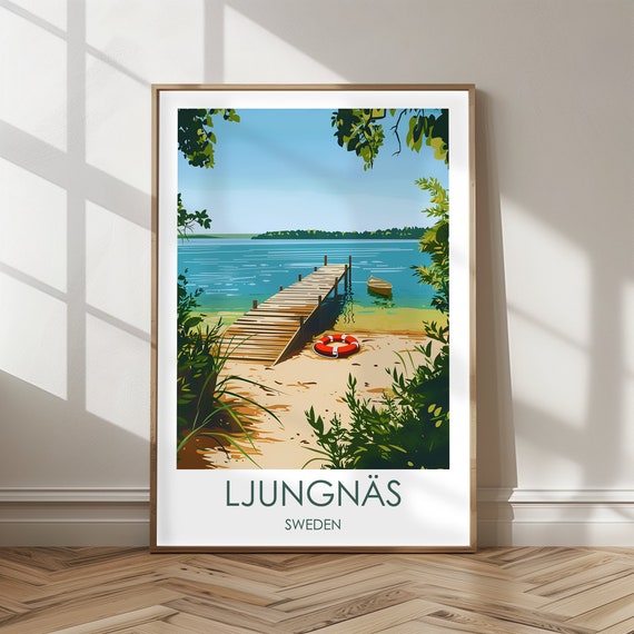 Ljungns Sweden Travel Poster, Idyllic Beach View