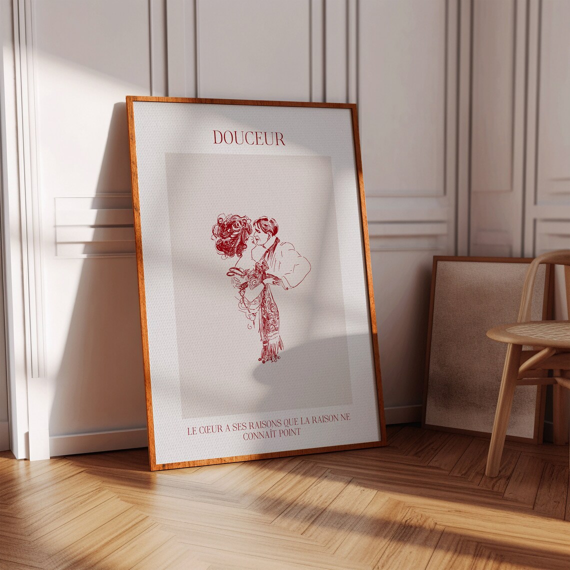 Douceur Vintage French Couple Kiss Line Art Romantic Love Poster - Image 2