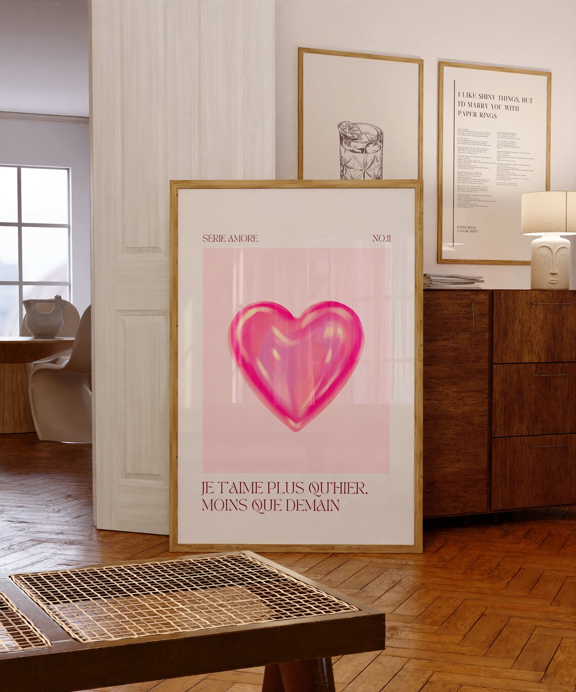 Pink Heart Je Taime French Love Quote Serie Amore Trendy Poster