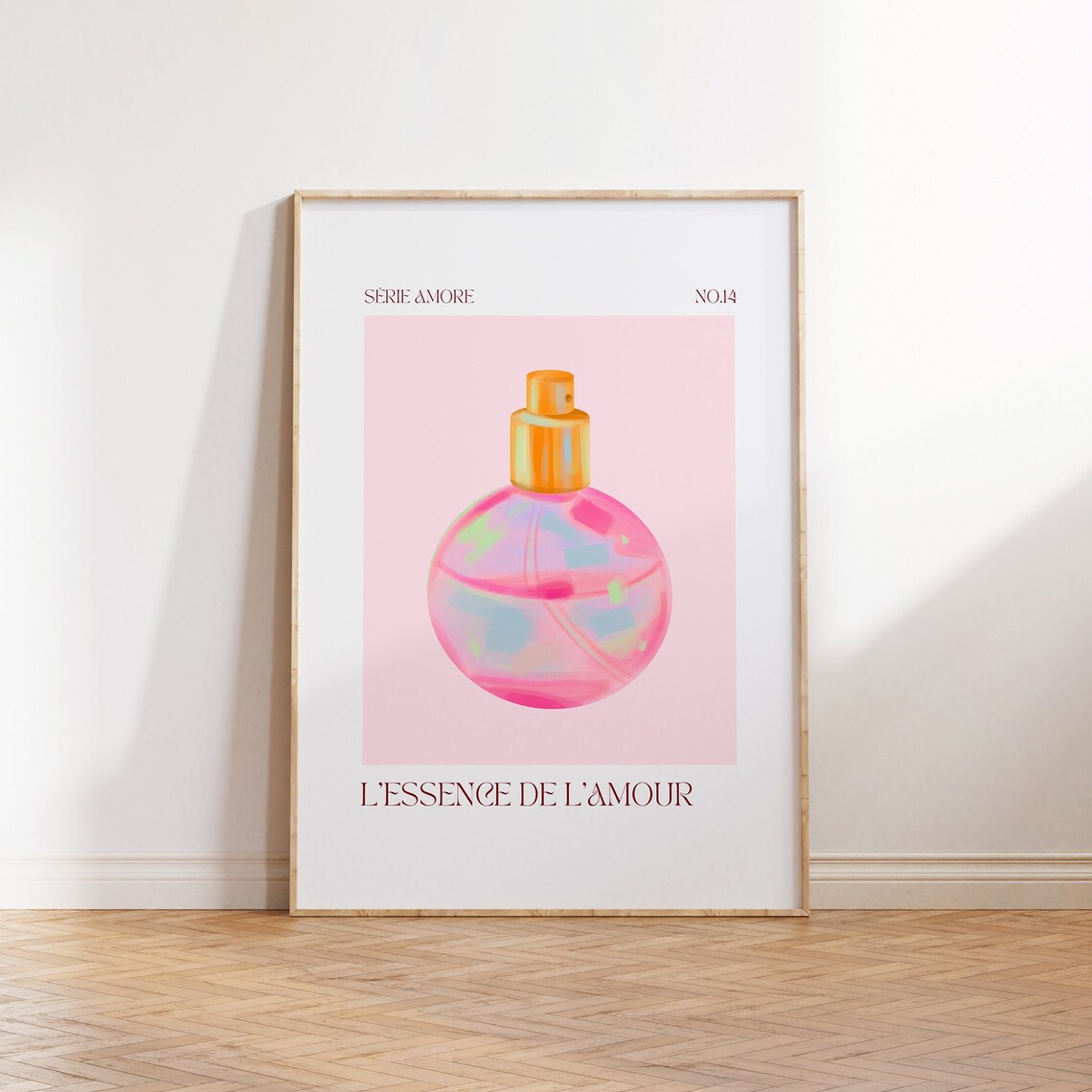Pink Perfume Bottle Lessence De Lamour French Love Quote Poster