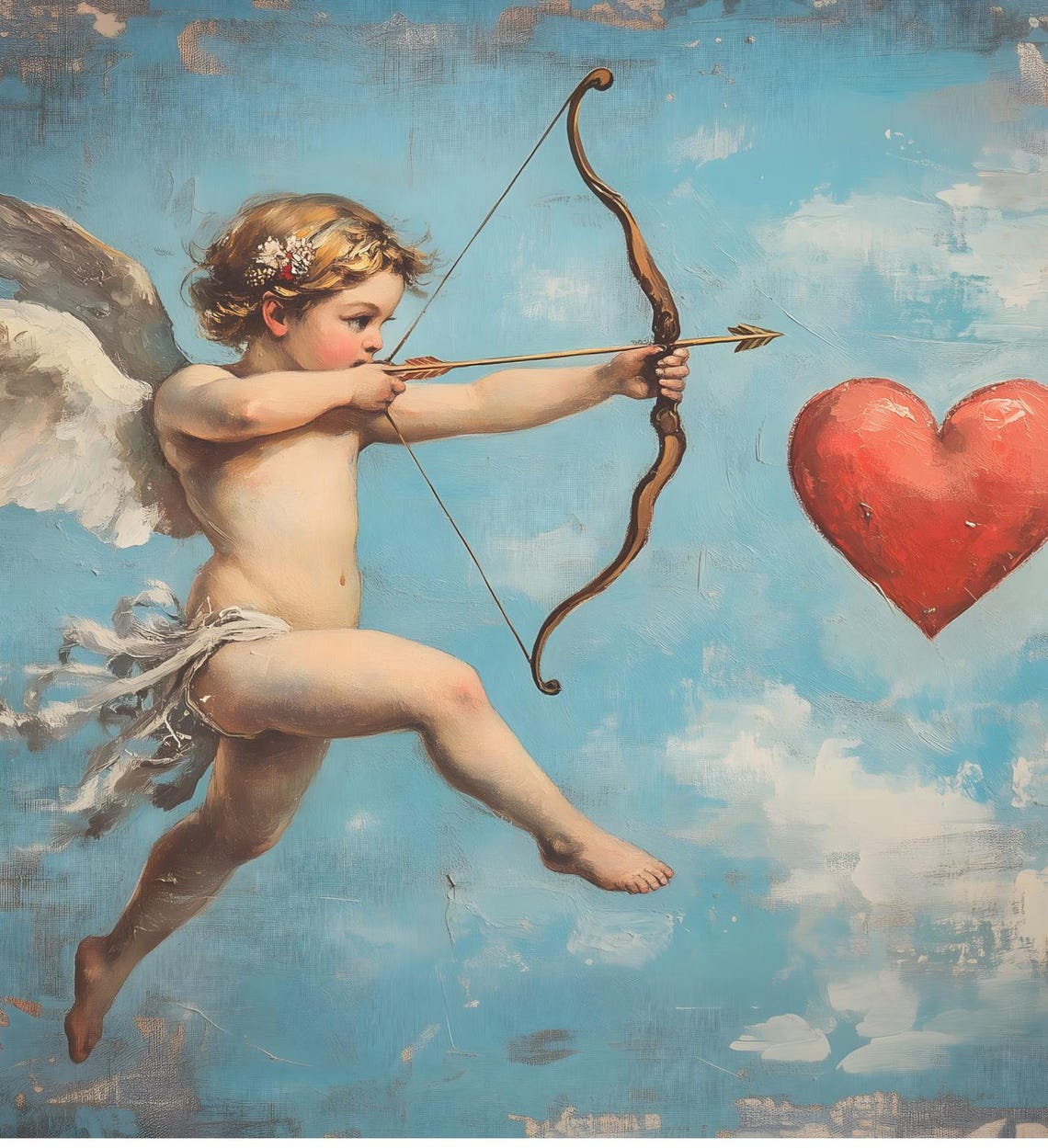 Vintage Cupid Aiming Bow Red Heart Valentine Love Painting Art Poster - Image 6