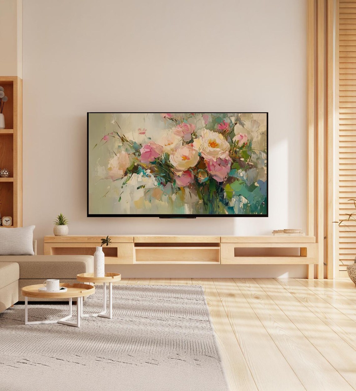 Impressionistic Pink Cream Bouquet Floral Oil Painting Colorful Art Poster - Image 7