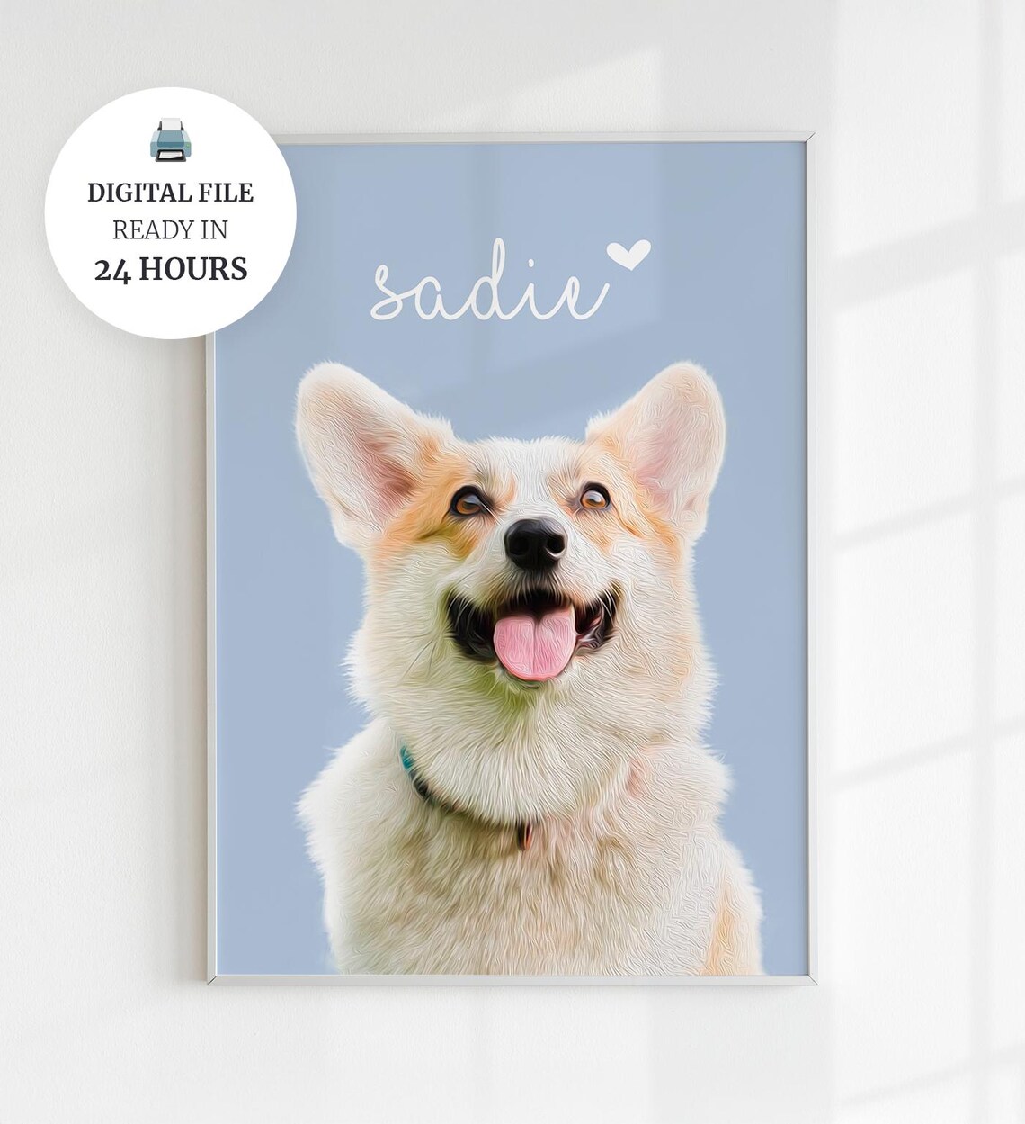 Custom Corgi Dog Portrait With Name Personalized Cute Pet Art Poster