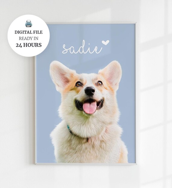 Custom Corgi Dog Portrait With Name Personalized Cute Pet Art Poster