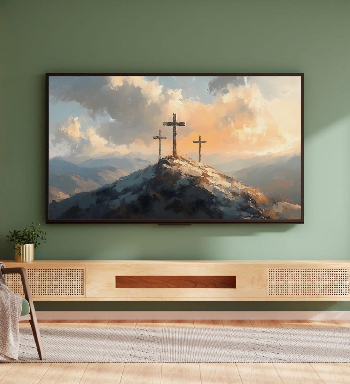 Three Crosses Mountain Sunrise Easter Resurrection Christian Art Print - Image 5