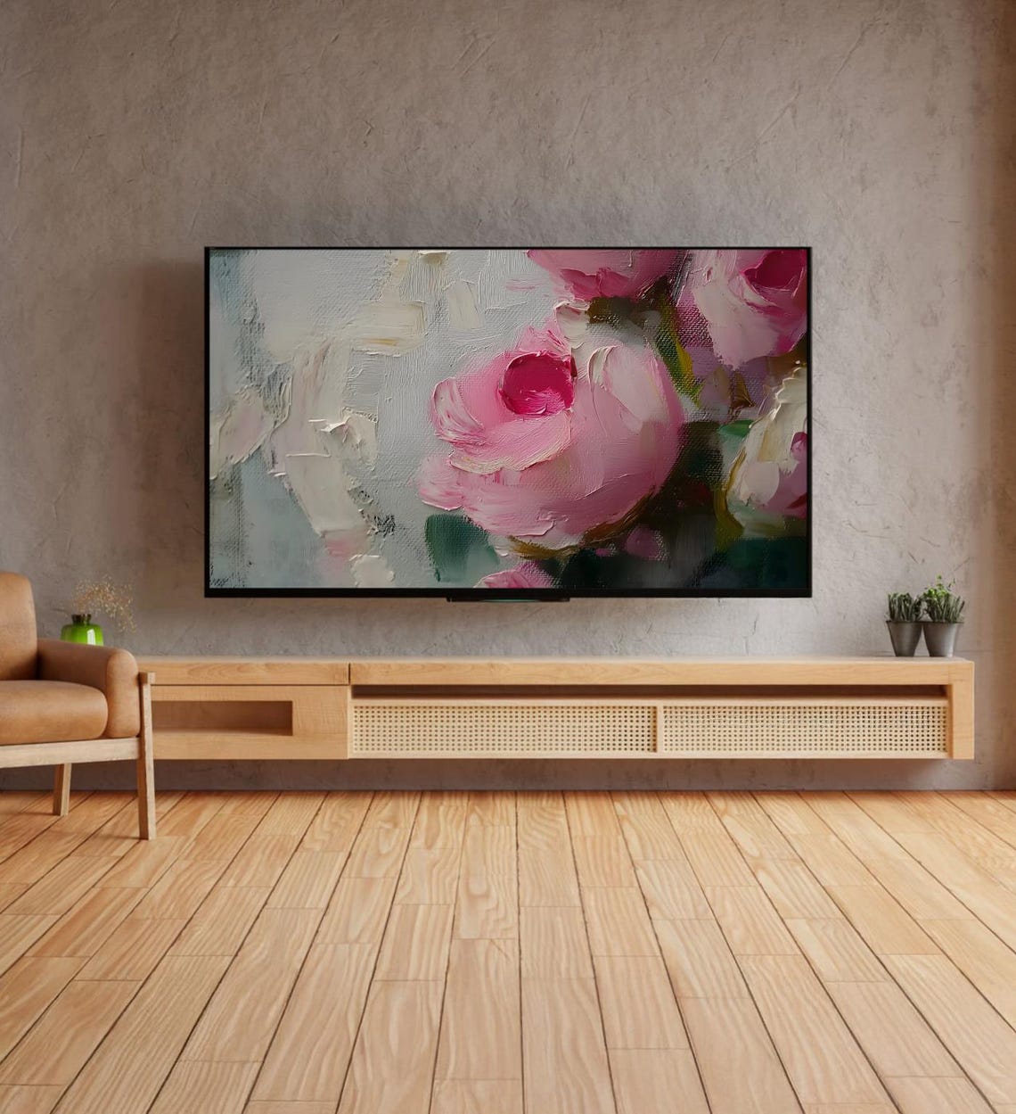 Pink Roses Impasto Oil Painting Blush Floral Spring Wall Art Poster - Image 4