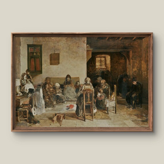 Antique Tavern Interior Gathering Classic European Art Painting Poster
