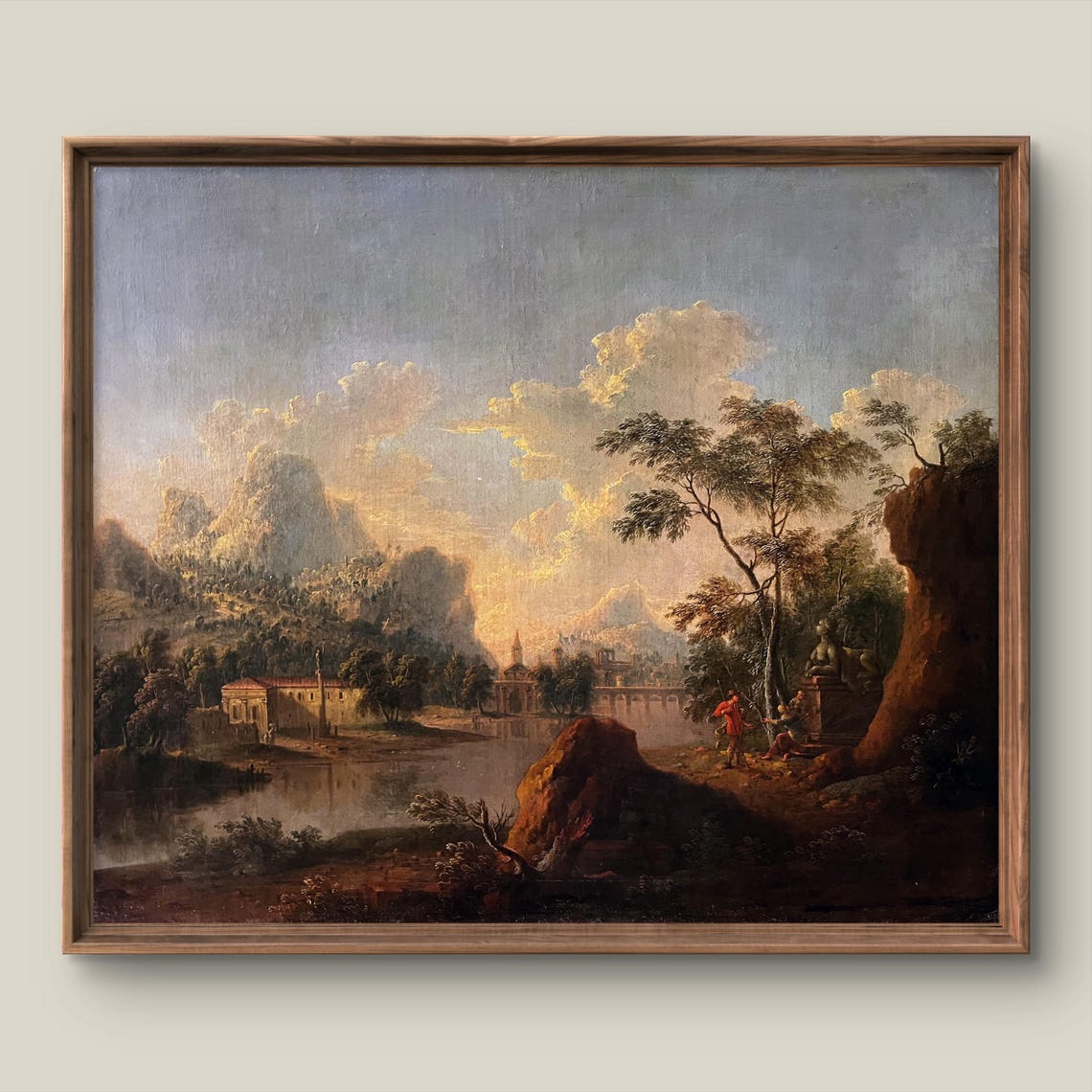 Italian Sunset Landscape with Ancient Ruins Vintage Art Print