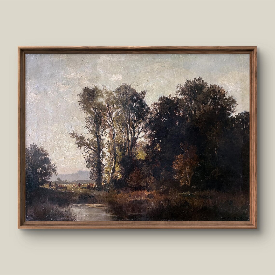 Antique Forest Stream Landscape Vintage Oil Painting Art Poster