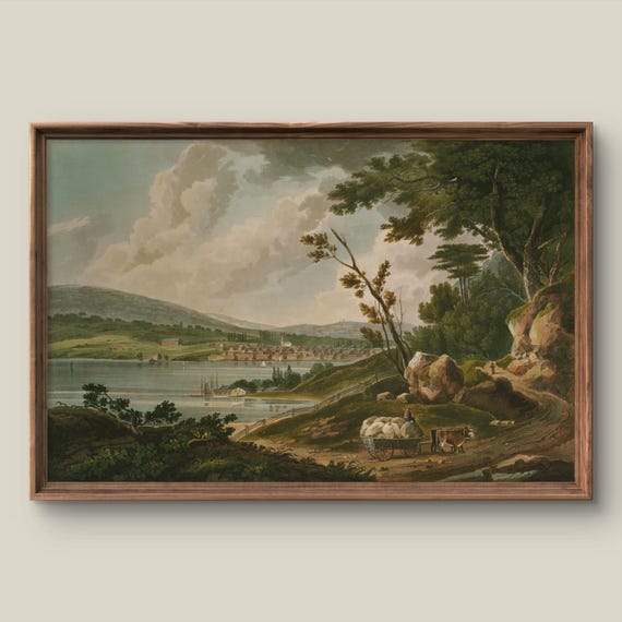 Vintage Watercolor Landscape Art Print Rustic Wall Decor Antique Painting Summer Green Forest Instant