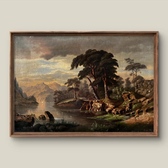 Vintage Summer Landscape Art Print Rustic Wall Decor Antique Painting Sunset Instant