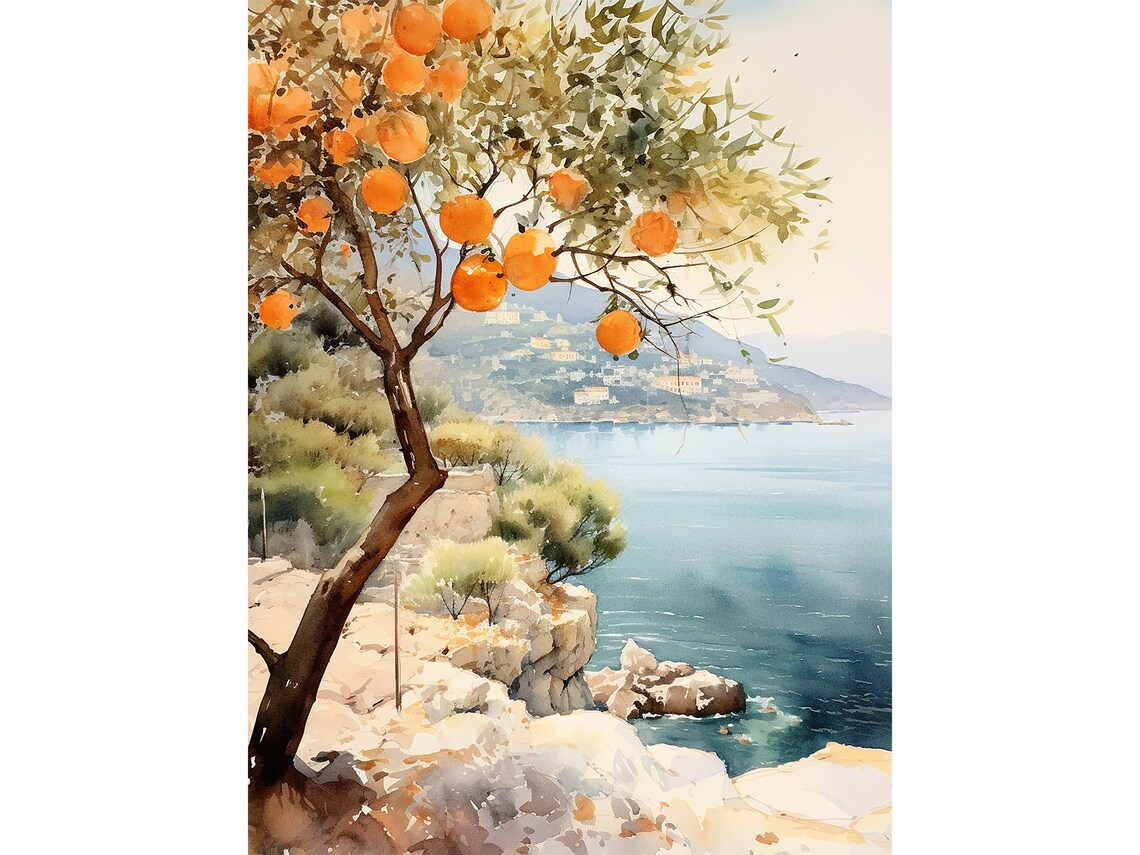 Cinque Terre Watercolor Travel Poster, Italian Coast