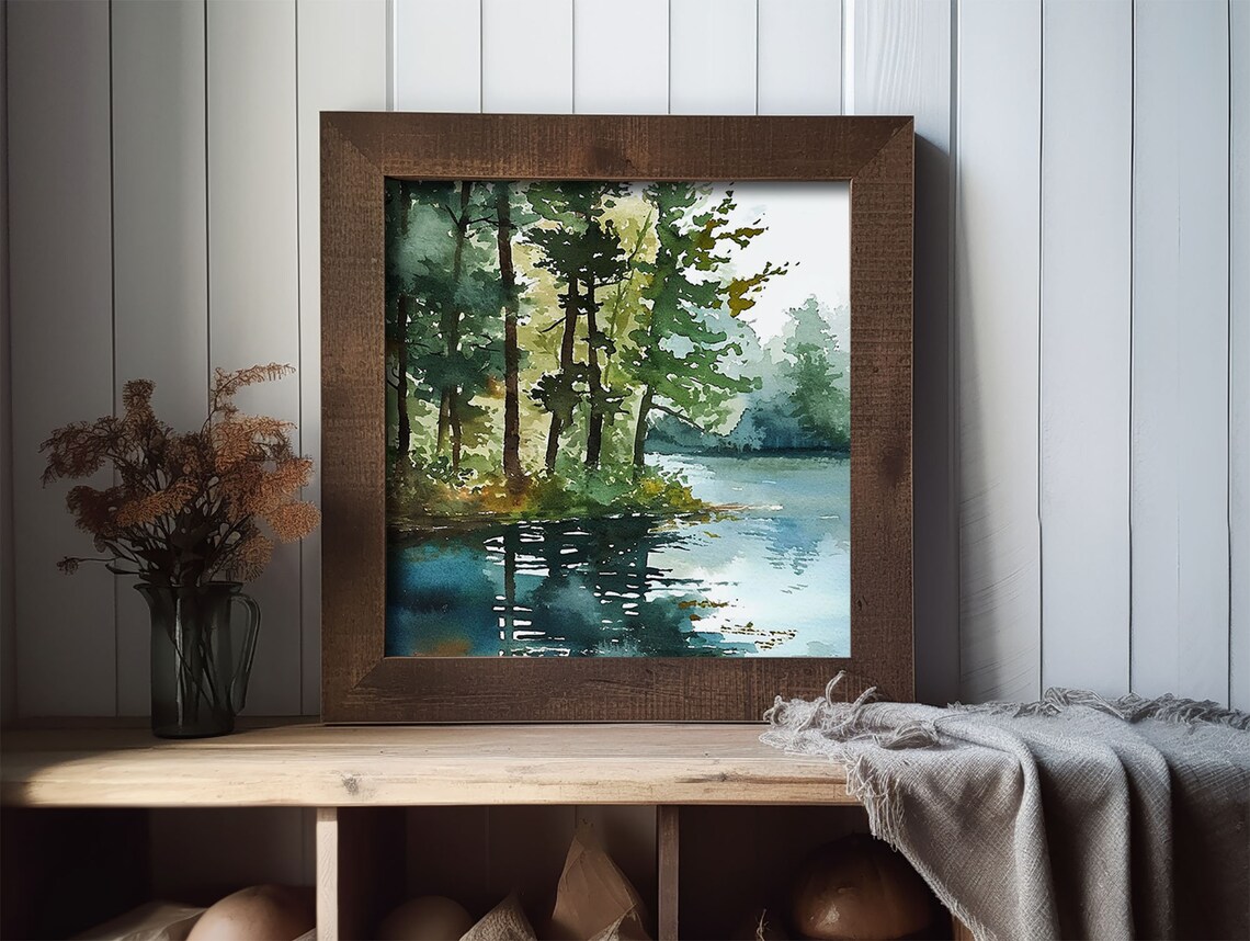Finger Lakes Watercolor Forest Lake Art Print - Image 2