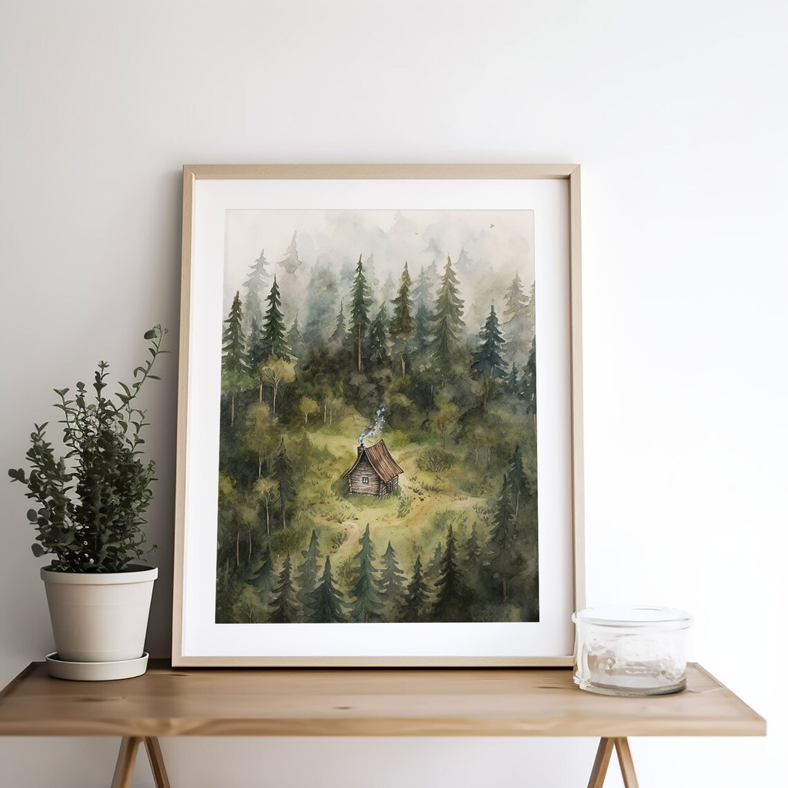 Gatlinburg Evergreen Watercolor Forest Hut Art Print - Image 2