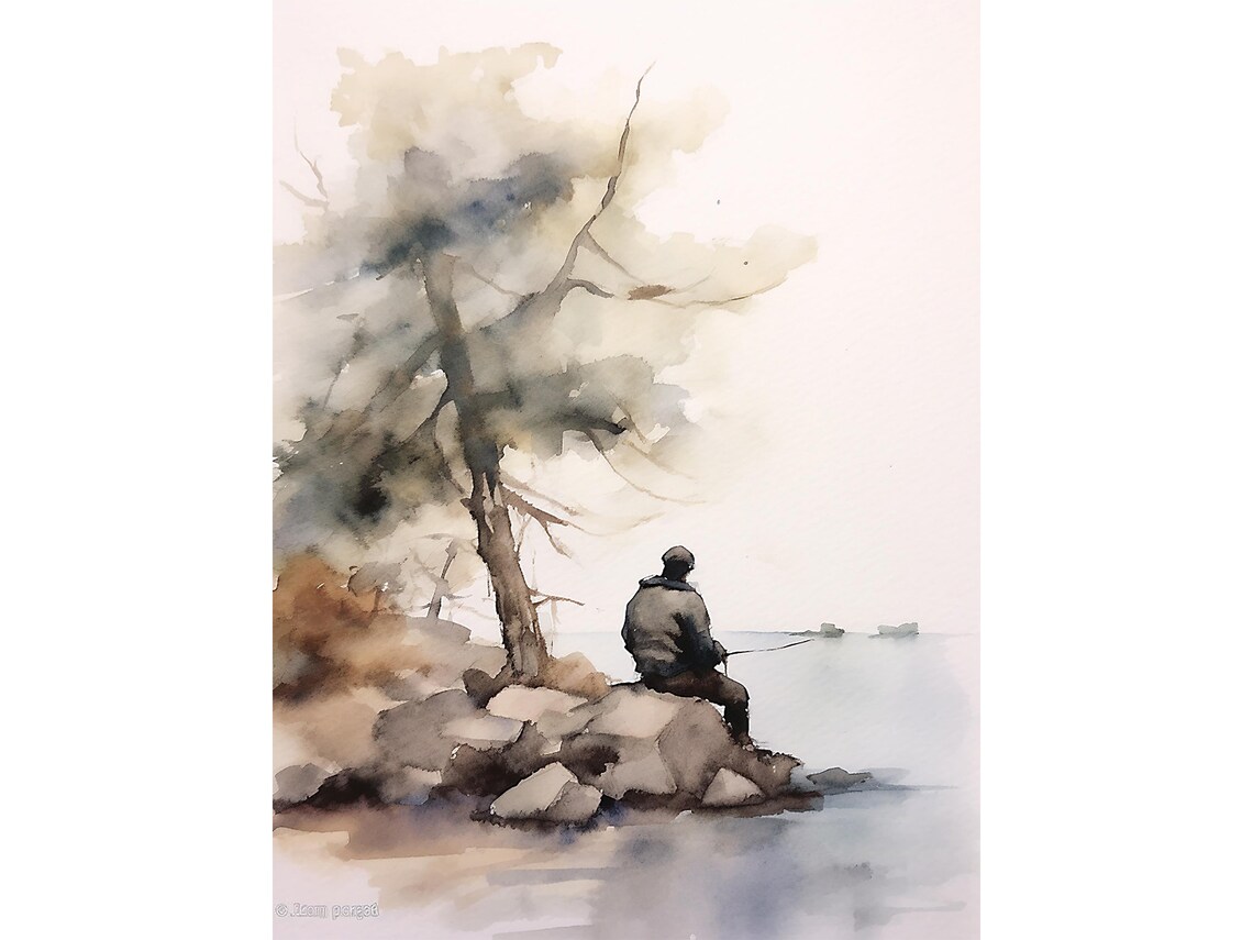Redfish Lake Fishing Art Print, Idaho Landscape