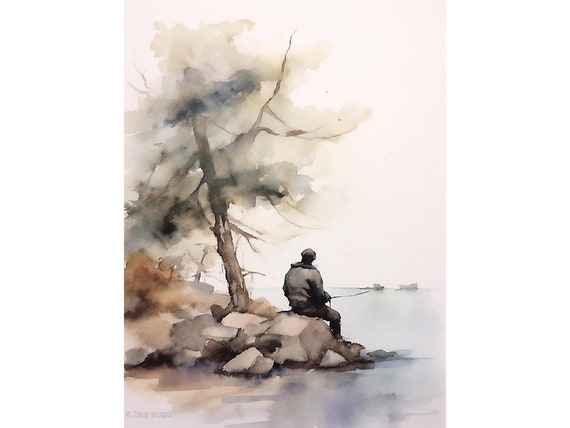 Redfish Lake Fishing Art Print, Idaho Landscape