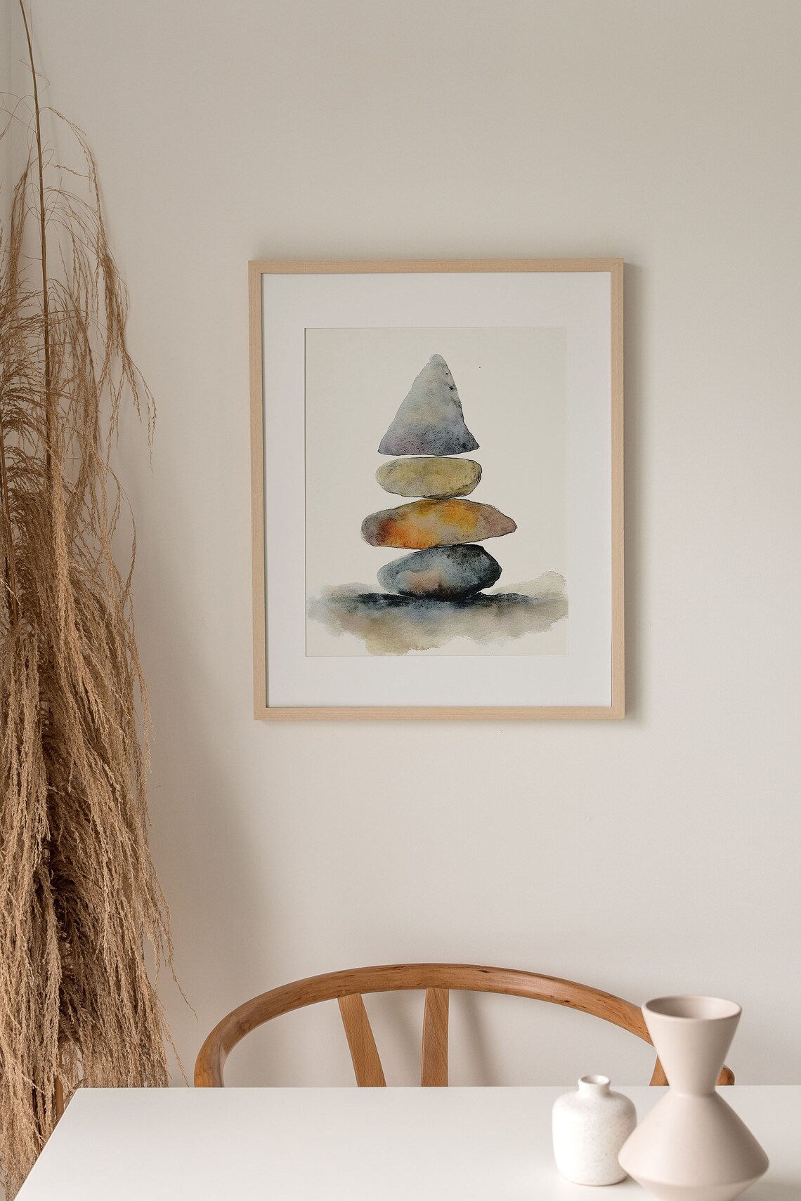 Balancing Stones Watercolor Art Print, Zen Wall Art - Image 2