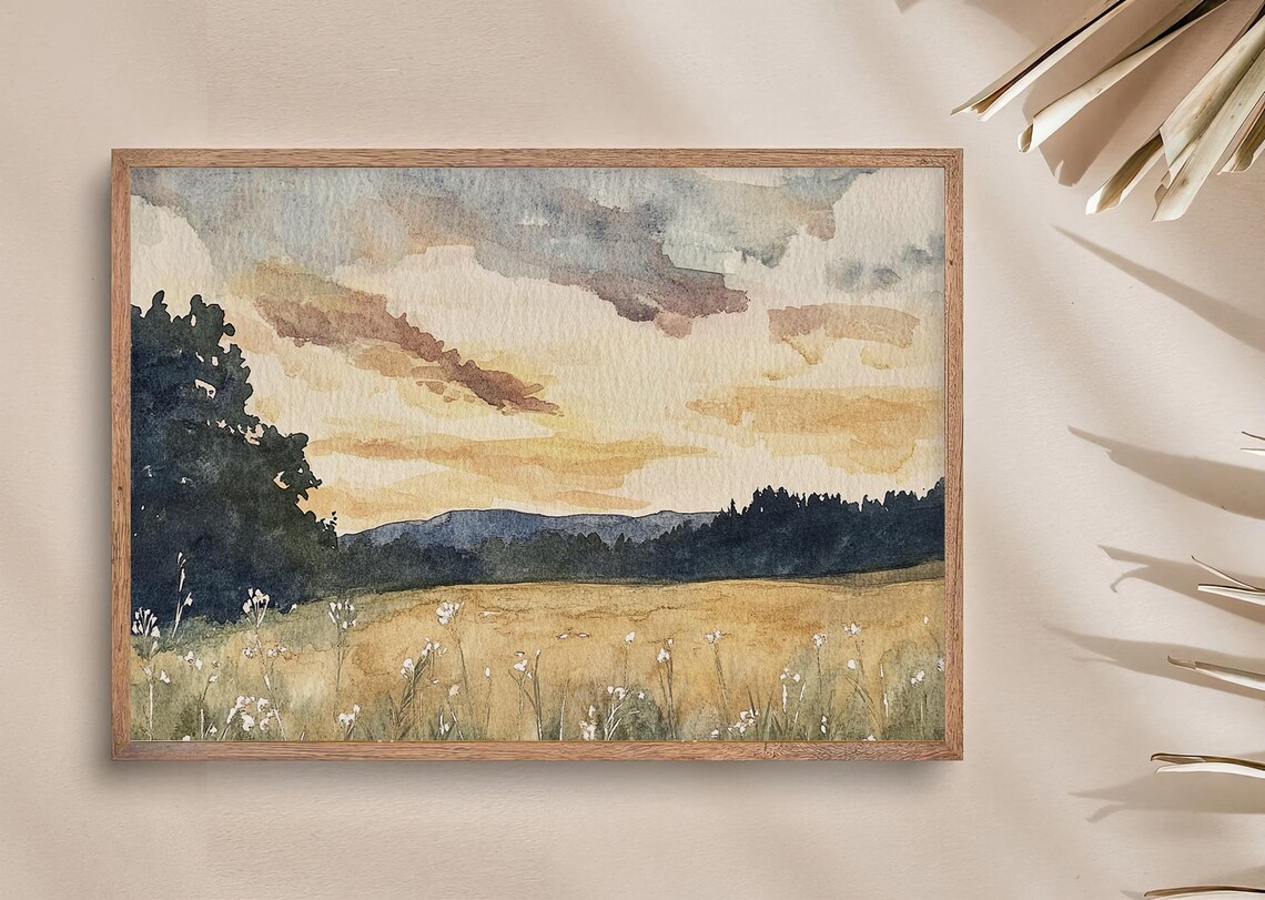 Tennessee Sunset Landscape Watercolor Art Print - Image 3