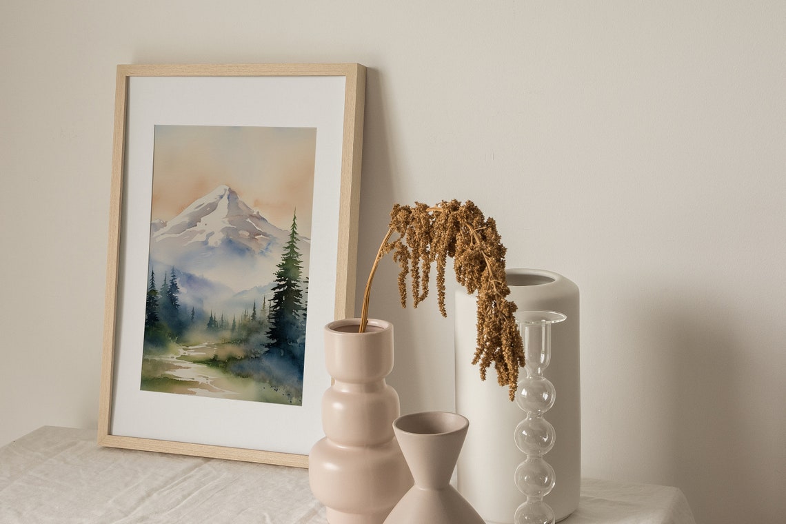 Mount Shasta California Snowy Peak Pine Forest Watercolor Poster - Image 2