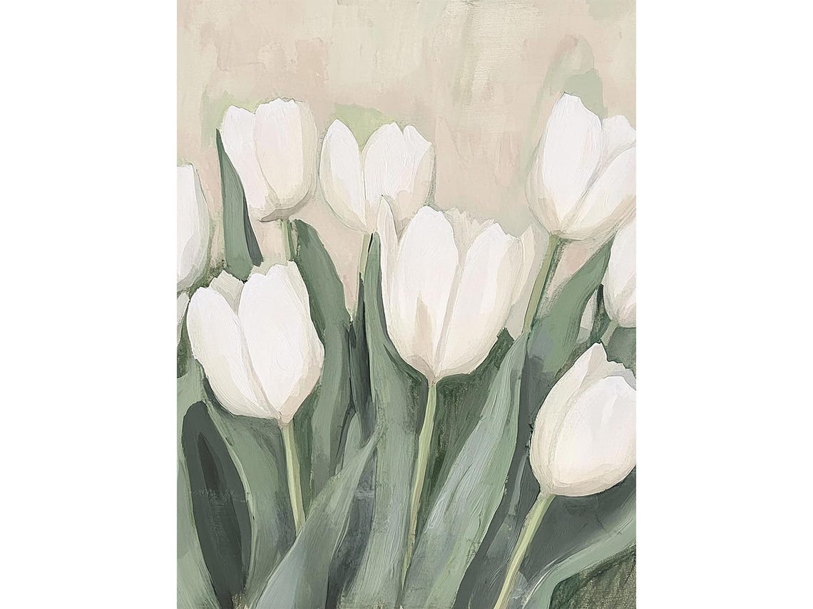 White Tulips Spring Garden Bloom Painterly Floral Still Life Poster