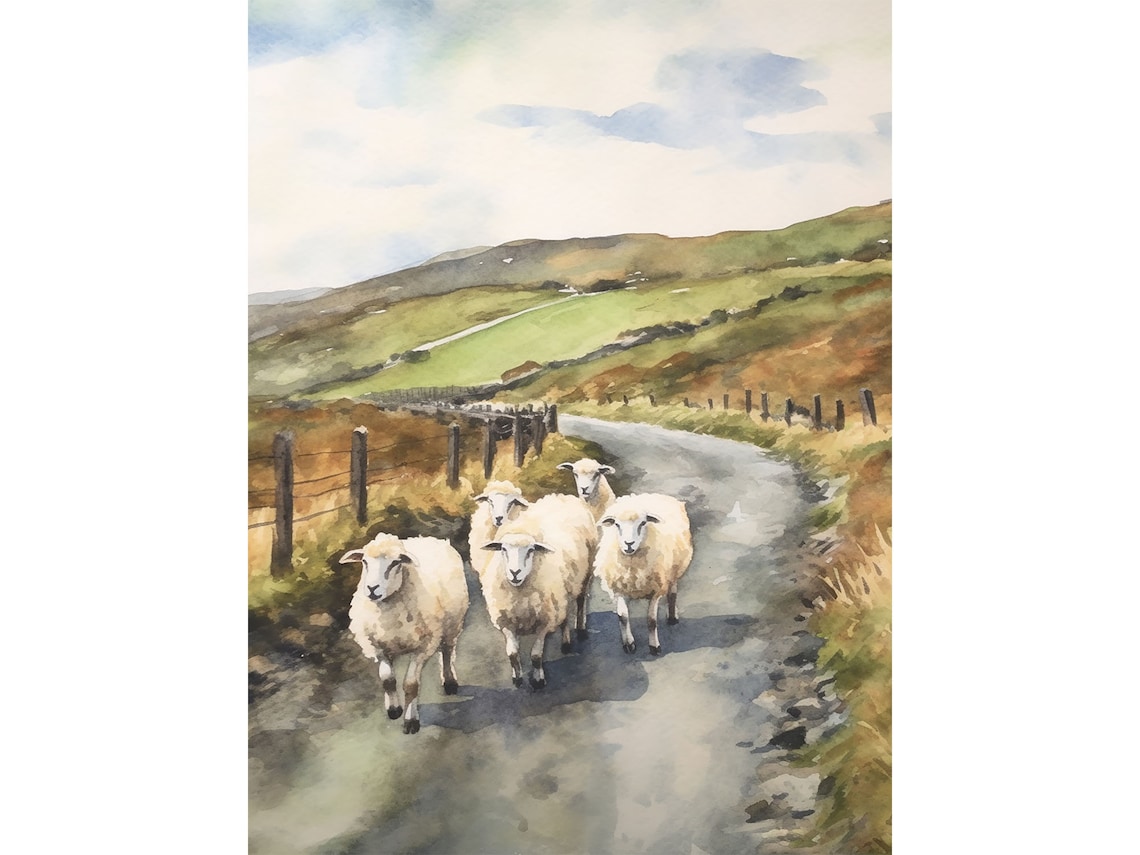 Irish Sheep Watercolor Print, Rustic Farmhouse Decor