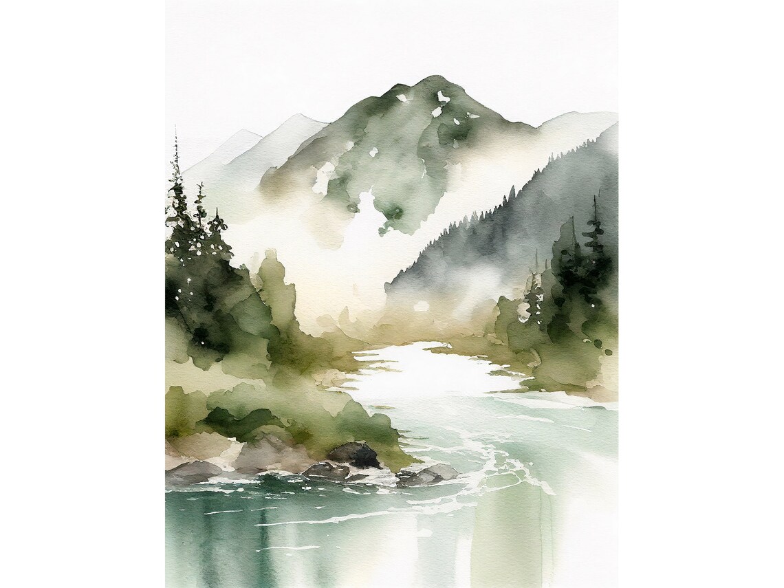 Mount Rainier Watercolor Mountain Landscape Art Print