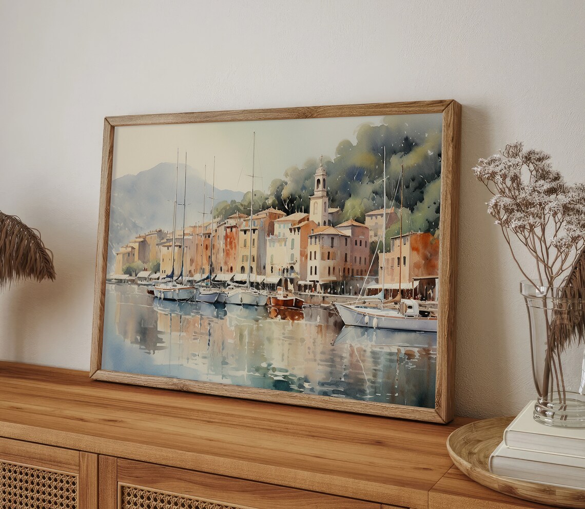 Portofino Watercolor Art Print, Italian Cityscape - Image 5