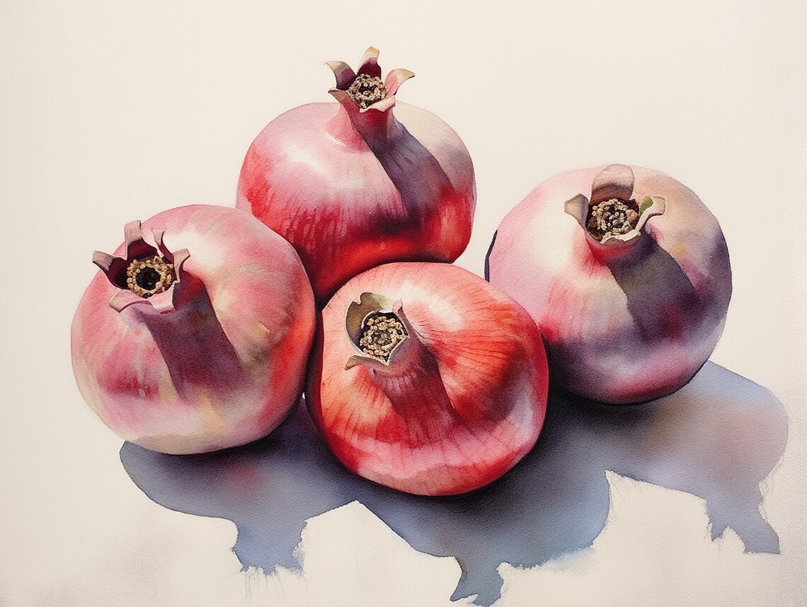 Pomegranate Watercolor Print, Farmhouse Kitchen Art