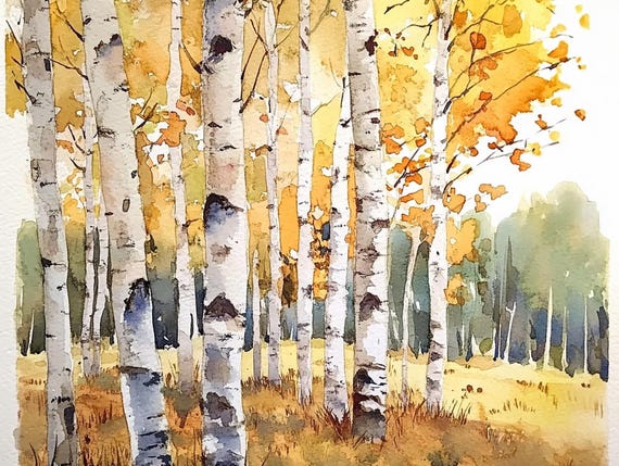 Birch Tree Painting Aspen Trees Watercolor Art Print
