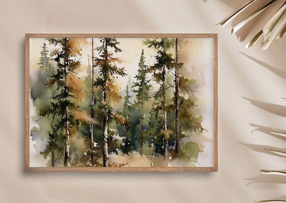 Spruce Trees Watercolor Art Print, Woodland Landscape - Image 3