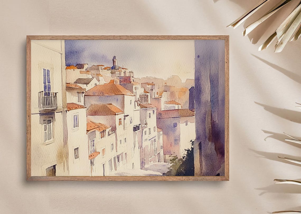 Lisbon Painting Portugal Cityscape Watercolor Art Print Street Scene Wall Art Architecture Sketch Travel Poster - Image 3