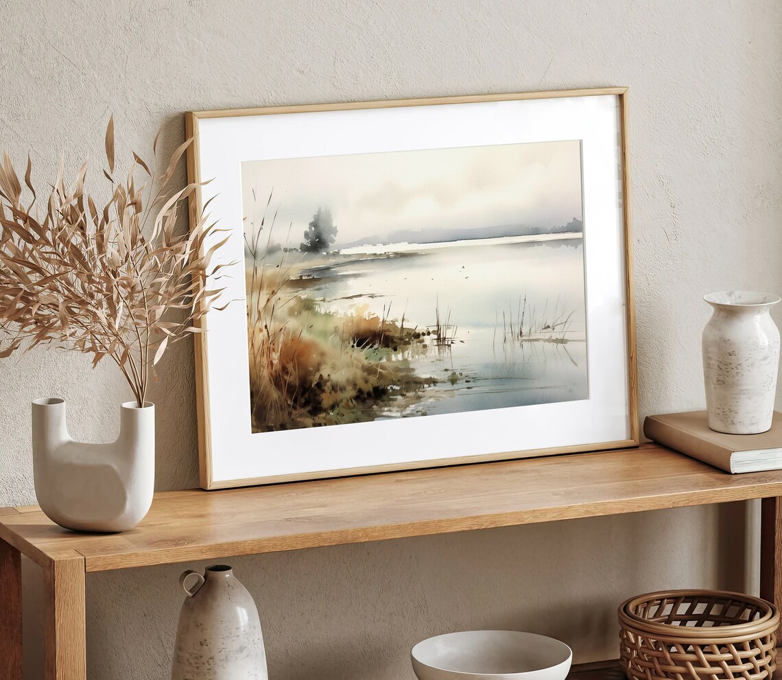 Sunset Lake Watercolor Abstract Landscape Art Print - Image 4