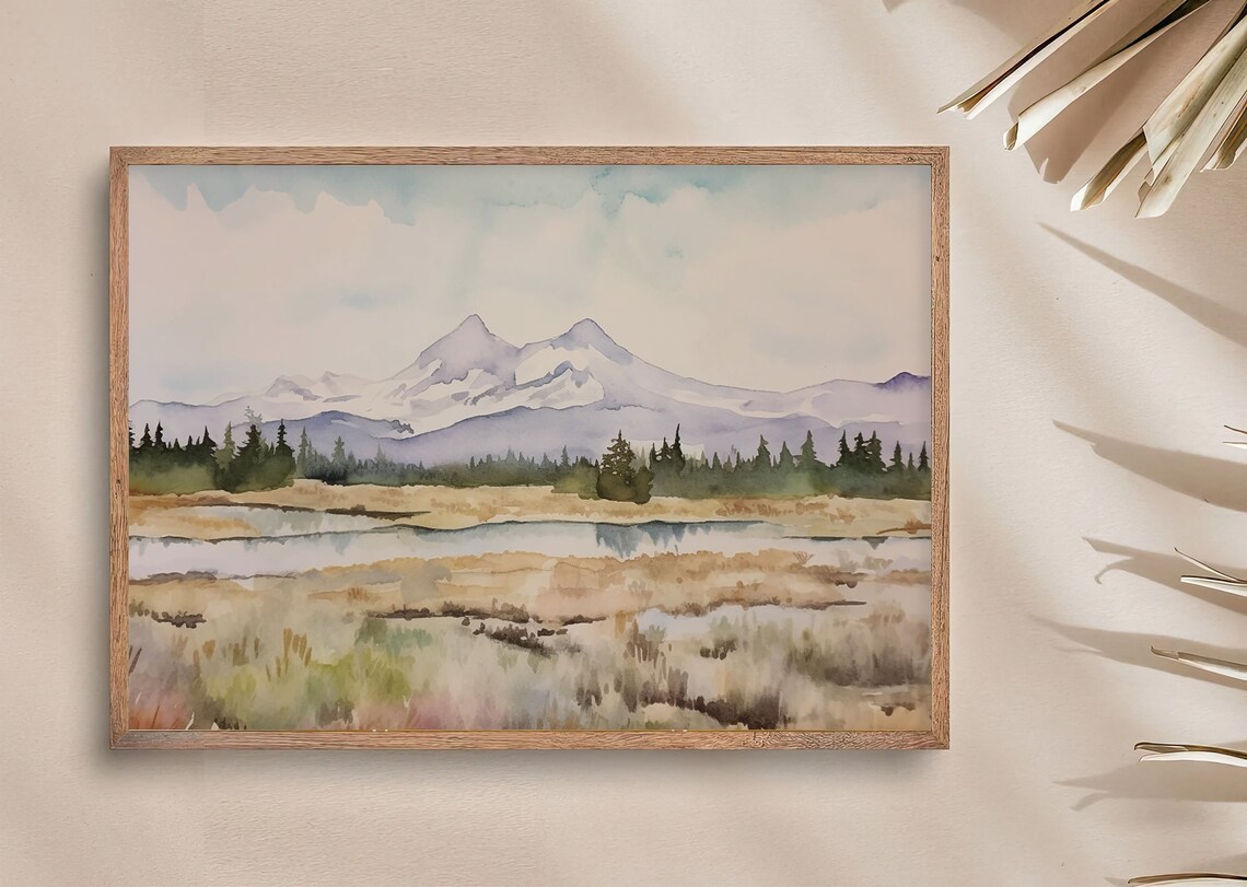 Three Sisters Mountains, Oregon Watercolor Art Print - Image 2