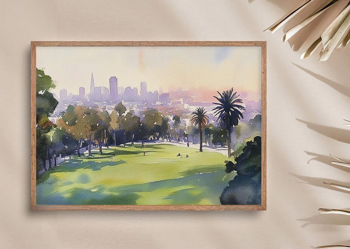 San Francisco Skyline Glowing Beyond a Sunny Park Watercolor Poster - Image 3