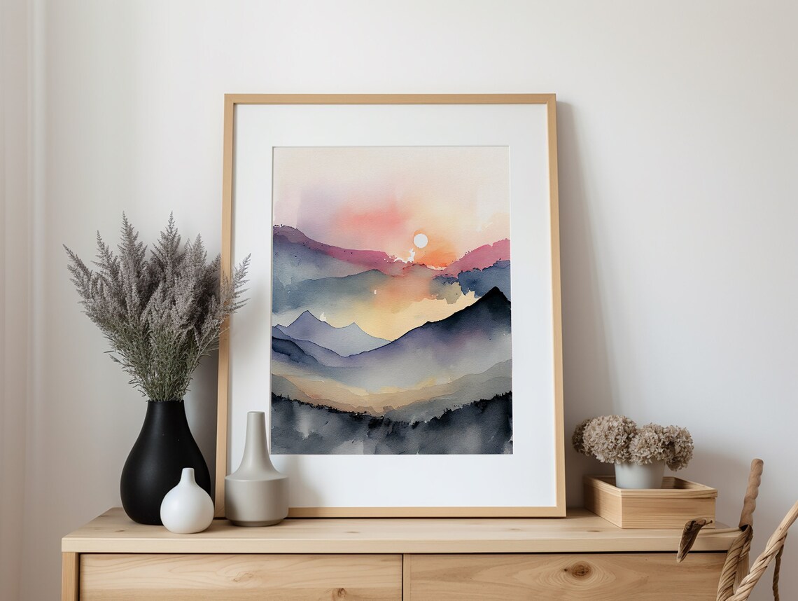 Smoky Mountains Neutral Watercolor Landscape Print - Image 4