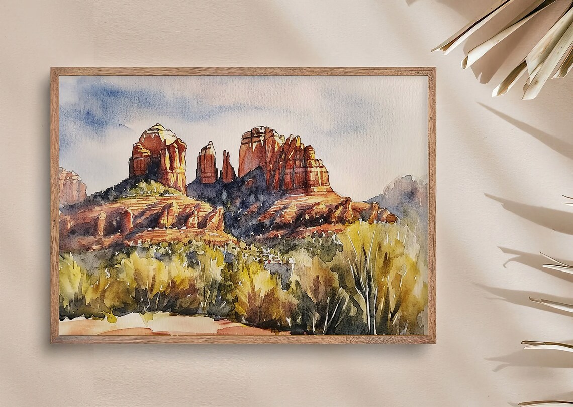 Sedona Arizona Cathedral Rock Watercolor Art Print - Image 3