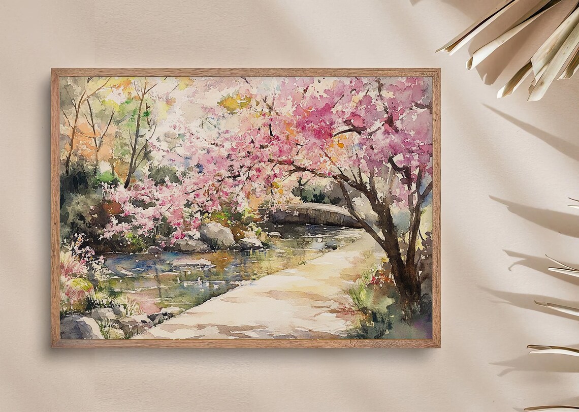 Kyoto Cherry Blossom Landscape Watercolor Art Print - Image 3