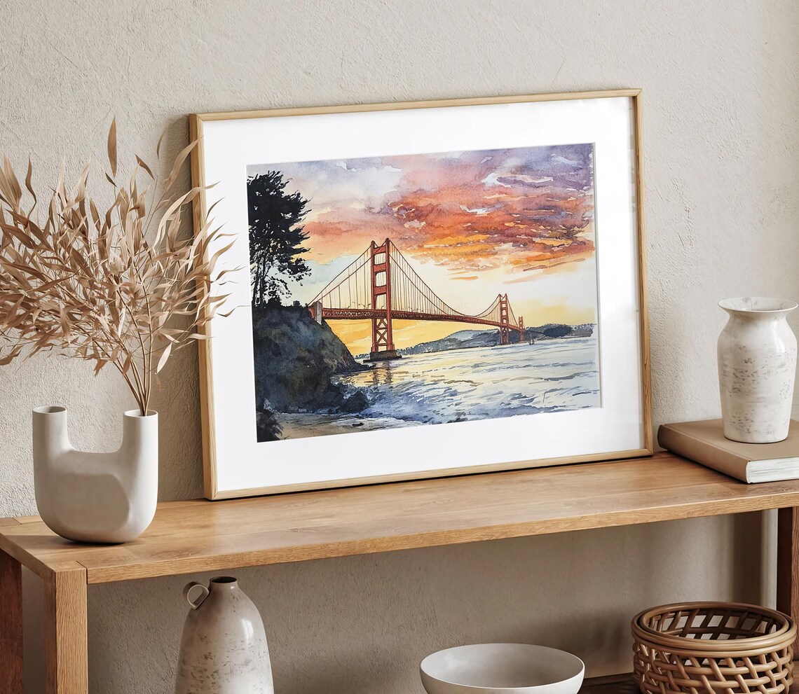Golden Gate Bridge Watercolor Art Print, San Francisco - Image 3