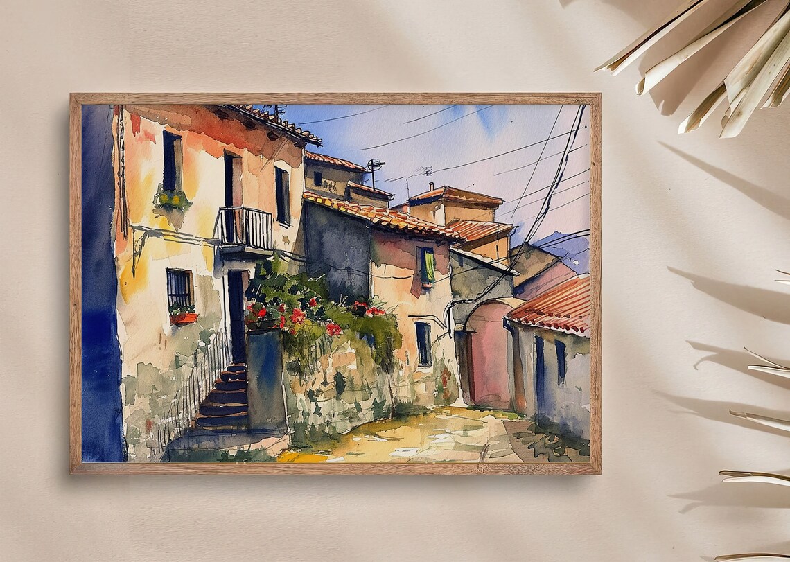 Calabria Watercolor Travel Poster, Italian Village View - Image 4