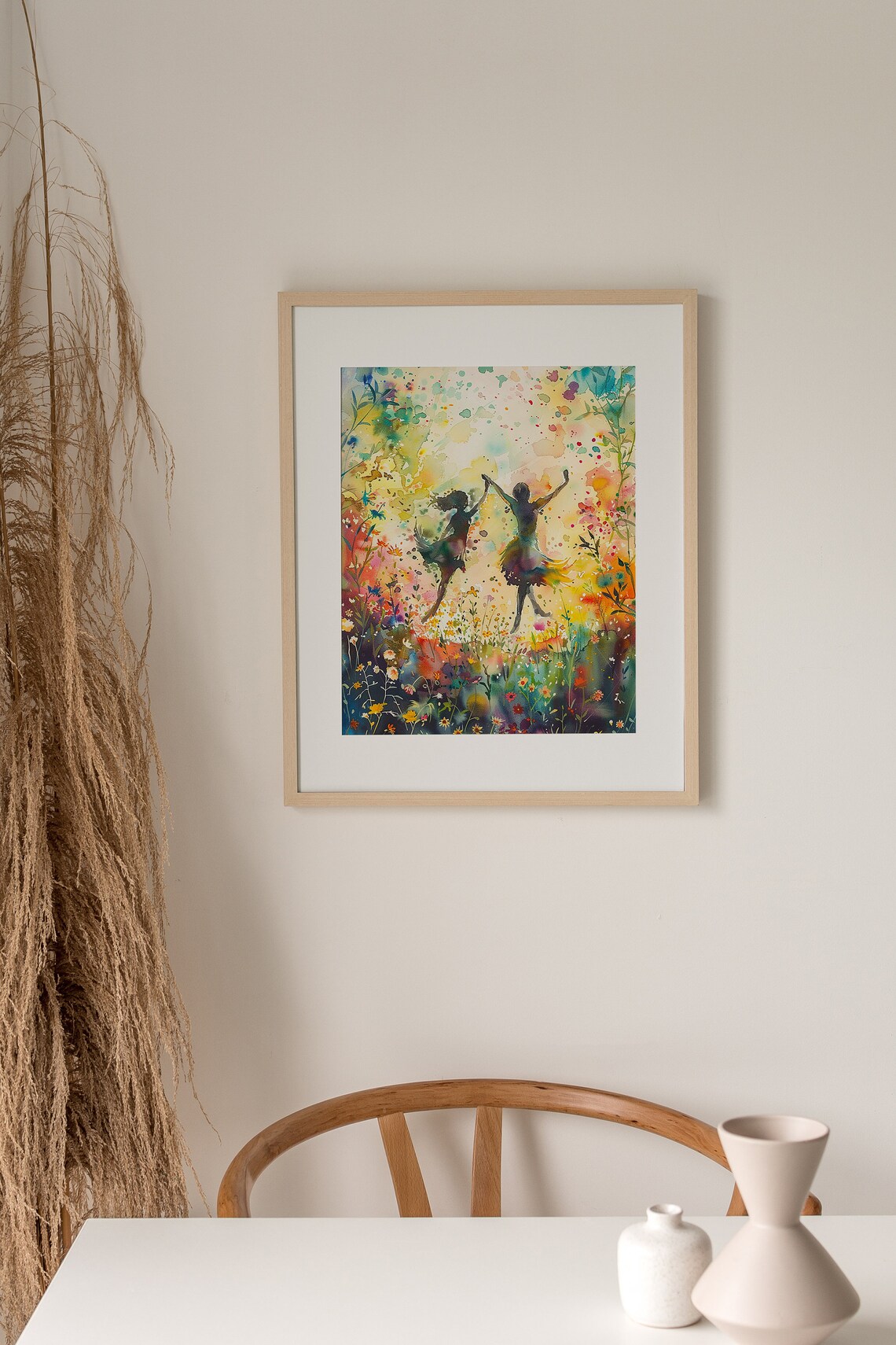 Two Sisters Watercolor Art Print, Wildflower Field - Image 3