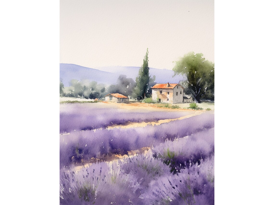 Lavender Field Provence Watercolor Art Print